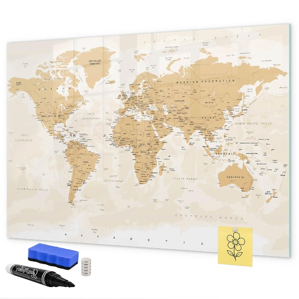 Tableau magnétique effaçable Carte de voyage avec les lieux à marquer