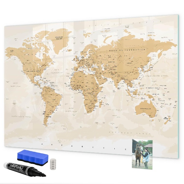 Tableau magnétique effaçable Carte de voyage avec les lieux à marquer