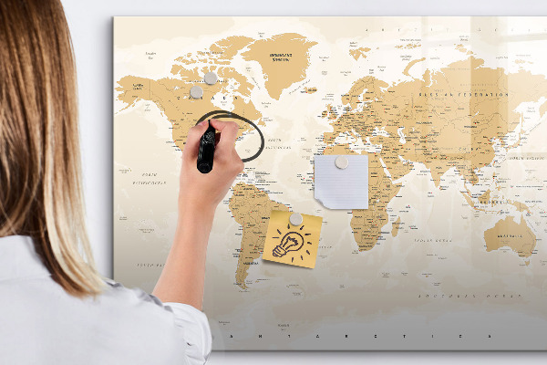 Tableau magnétique effaçable Carte de voyage avec les lieux à marquer