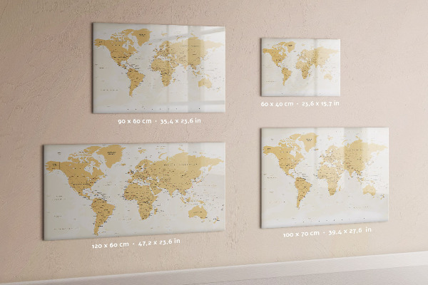 Tableau magnétique effaçable Carte de voyage avec les lieux à marquer