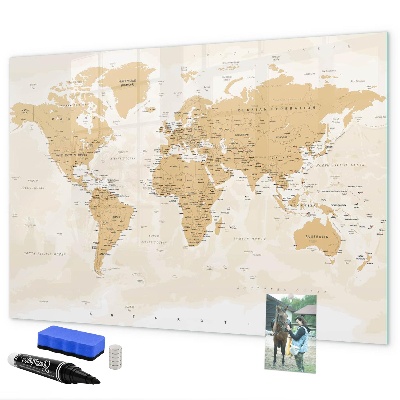 Tableau magnétique effaçable Carte de voyage avec les lieux à marquer