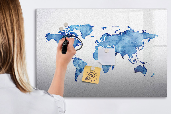 Tableau effaçable magnétique Une carte du monde avec des souvenirs personnels