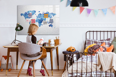 Tableau effaçable magnétique Une carte du monde avec des souvenirs personnels