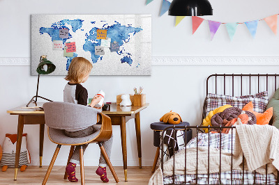 Tableau effaçable magnétique Une carte du monde avec des souvenirs personnels