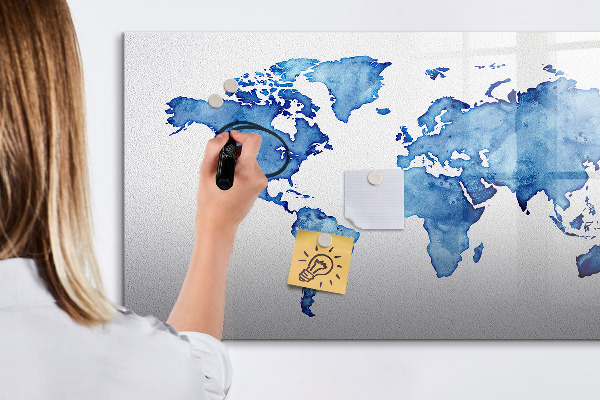 Tableau effaçable magnétique Une carte du monde avec des souvenirs personnels