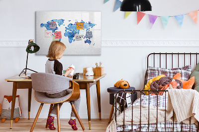 Tableau effaçable magnétique Une carte du monde avec des souvenirs personnels