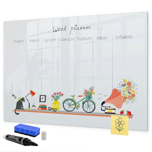 Tableau magnétique effaçable Agenda hebdomadaire avec photos et notes