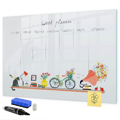 Tableau magnétique effaçable Agenda hebdomadaire avec photos et notes