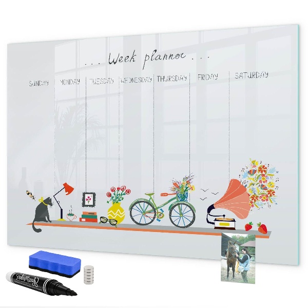 Tableau magnétique effaçable Agenda hebdomadaire avec photos et notes
