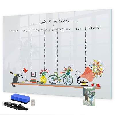 Tableau magnétique effaçable Agenda hebdomadaire avec photos et notes