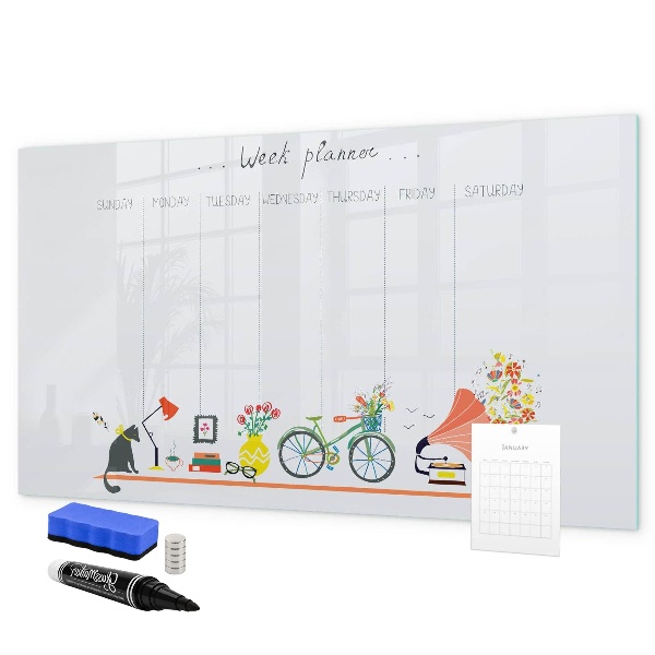 Tableau magnétique effaçable Agenda hebdomadaire avec photos et notes