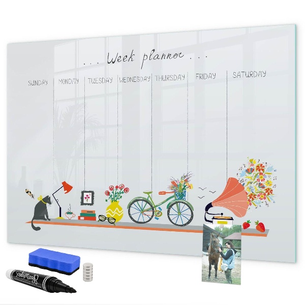 Tableau magnétique effaçable Agenda hebdomadaire avec photos et notes