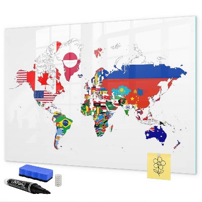 Tableau magnétique effaçable Carte du monde avec emplacements de photos