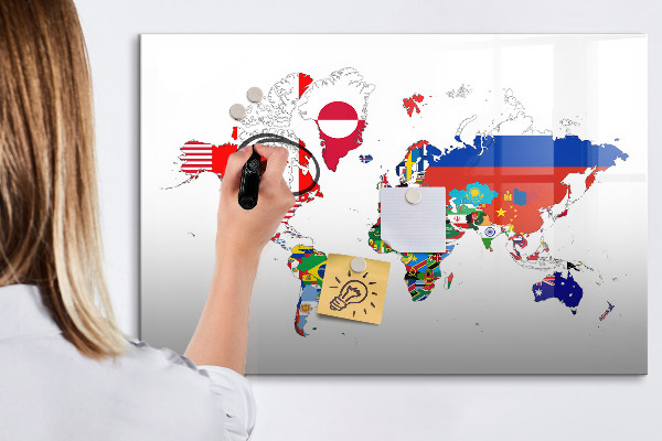 Tableau magnétique effaçable Carte du monde avec emplacements de photos