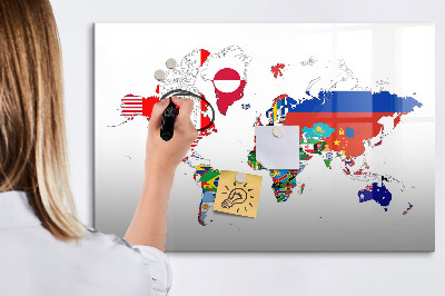 Tableau magnétique effaçable Carte du monde avec emplacements de photos