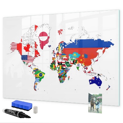 Tableau magnétique effaçable Carte du monde avec emplacements de photos