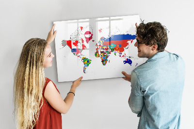Tableau magnétique effaçable Carte du monde avec emplacements de photos