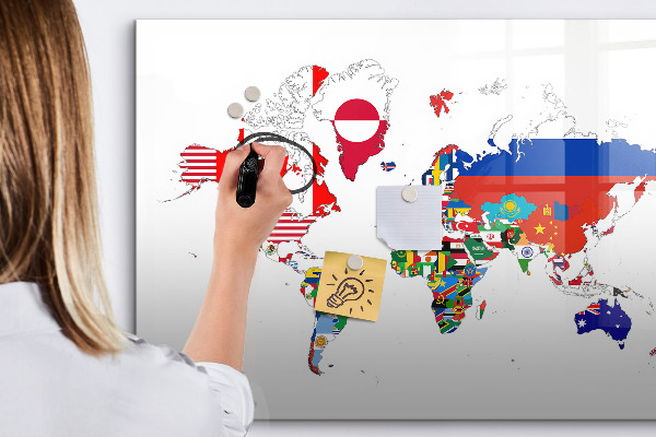 Tableau magnétique effaçable Carte du monde avec emplacements de photos
