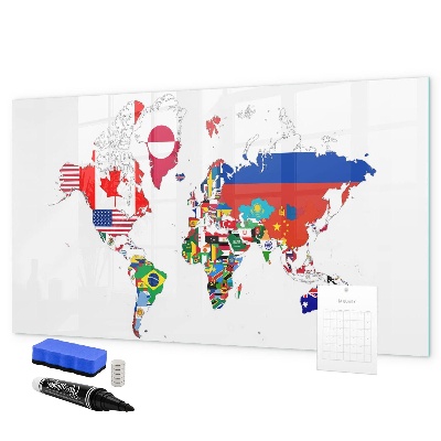 Tableau magnétique effaçable Carte du monde avec emplacements de photos