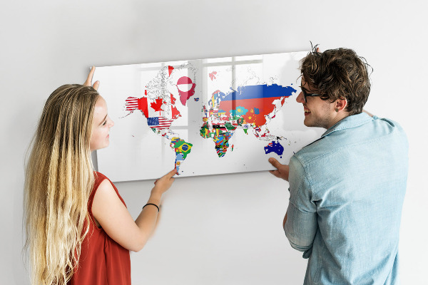 Tableau magnétique effaçable Carte du monde avec emplacements de photos