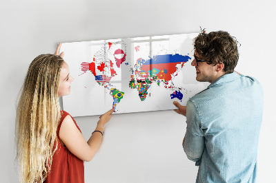 Tableau magnétique effaçable Carte du monde avec emplacements de photos