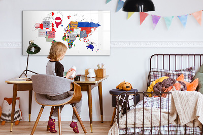 Tableau magnétique effaçable Carte du monde avec emplacements de photos