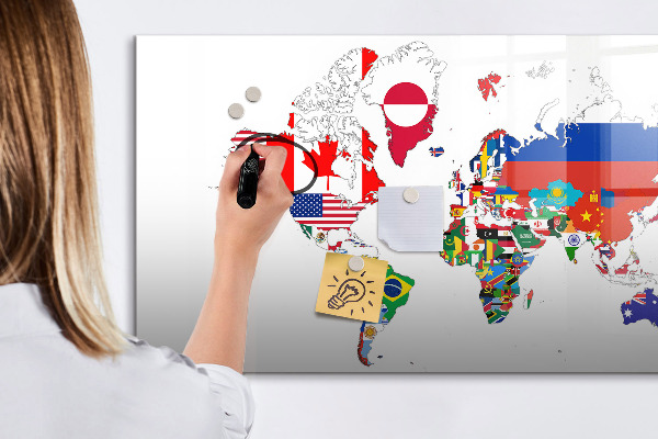 Tableau magnétique effaçable Carte du monde avec emplacements de photos