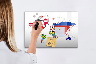 Tableau magnétique effaçable Carte du monde avec emplacements de photos