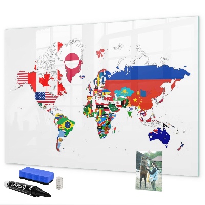 Tableau magnétique effaçable Carte du monde avec emplacements de photos