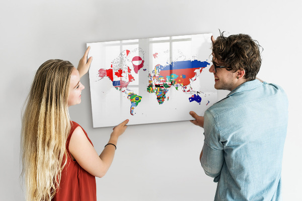 Tableau magnétique effaçable Carte du monde avec emplacements de photos