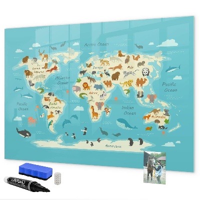 Tableau magnétique effaçable Carte du monde avec illustrations et photos