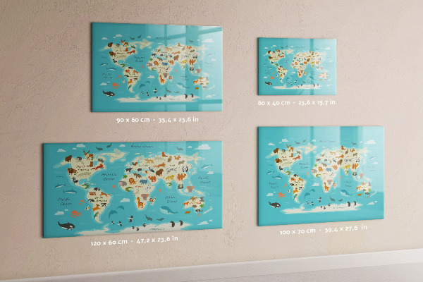 Tableau magnétique effaçable Carte du monde avec illustrations et photos