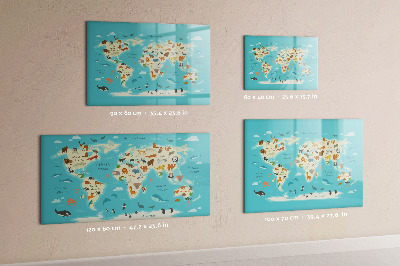 Tableau magnétique effaçable Carte du monde avec illustrations et photos