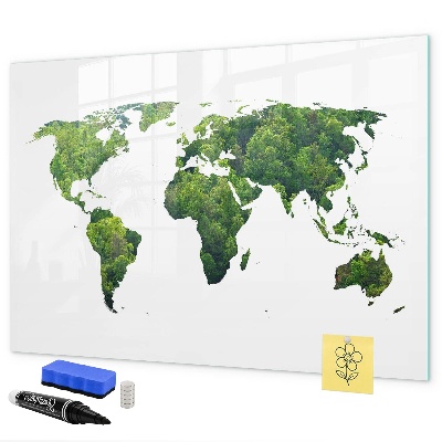 Tableau effaçable magnétique Carte du monde verte avec photos