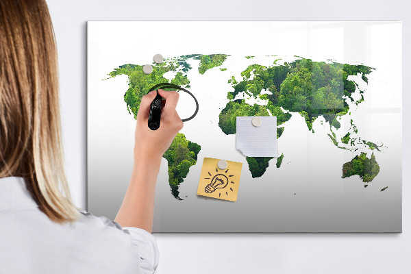 Tableau effaçable magnétique Carte du monde verte avec photos