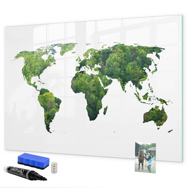Tableau effaçable magnétique Carte du monde verte avec photos