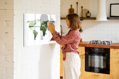 Tableau effaçable magnétique Carte du monde verte avec photos
