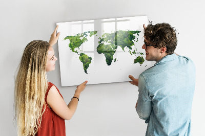 Tableau effaçable magnétique Carte du monde verte avec photos