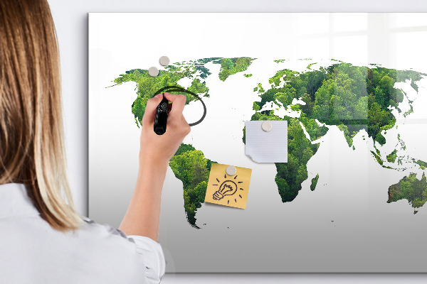 Tableau effaçable magnétique Carte du monde verte avec photos
