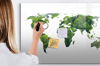 Tableau effaçable magnétique Carte du monde verte avec photos