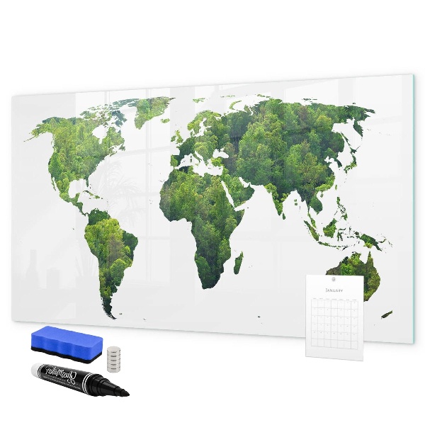 Tableau effaçable magnétique Carte du monde verte avec photos