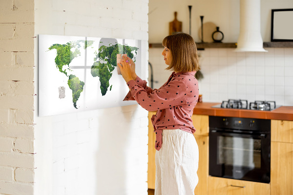 Tableau effaçable magnétique Carte du monde verte avec photos