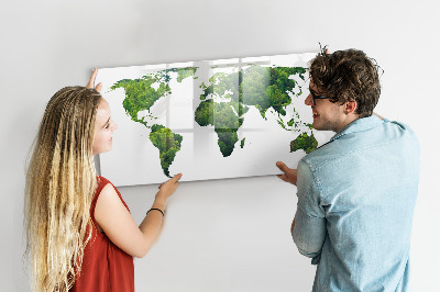 Tableau effaçable magnétique Carte du monde verte avec photos