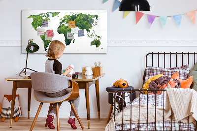 Tableau effaçable magnétique Carte du monde verte avec photos
