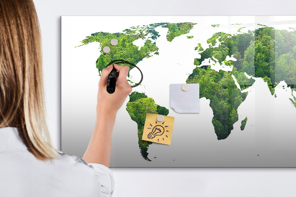 Tableau effaçable magnétique Carte du monde verte avec photos