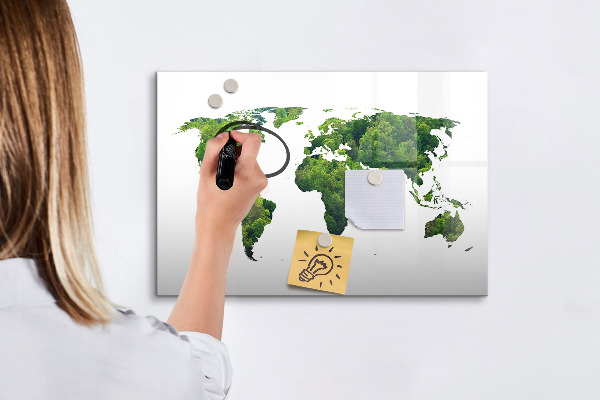 Tableau effaçable magnétique Carte du monde verte avec photos