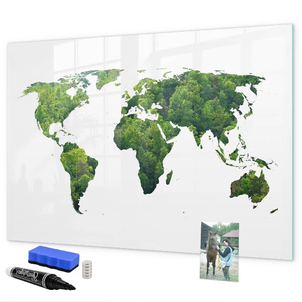 Tableau effaçable magnétique Carte du monde verte avec photos