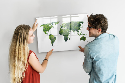Tableau effaçable magnétique Carte du monde verte avec photos