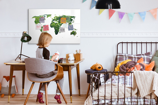 Tableau effaçable magnétique Carte du monde verte avec photos