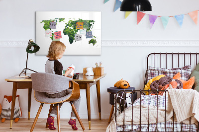 Tableau effaçable magnétique Carte du monde verte avec photos